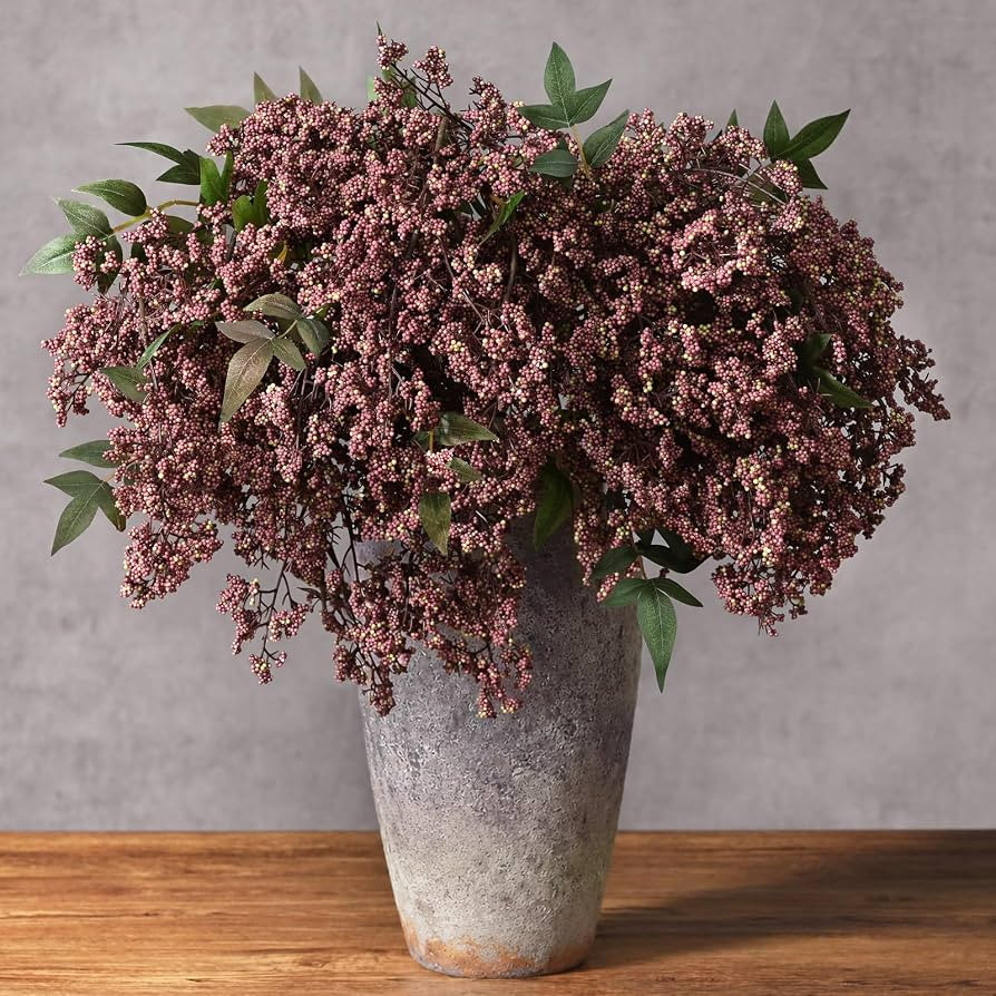 3Pcs 43In Faux Berry Stems, Artificial Nandina Fall Decor, Dusty Plum | Amazon (US)