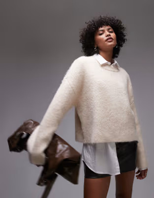 Topshop knit fluffy relaxed ultimate sweater in ivory | ASOS | ASOS (Global)