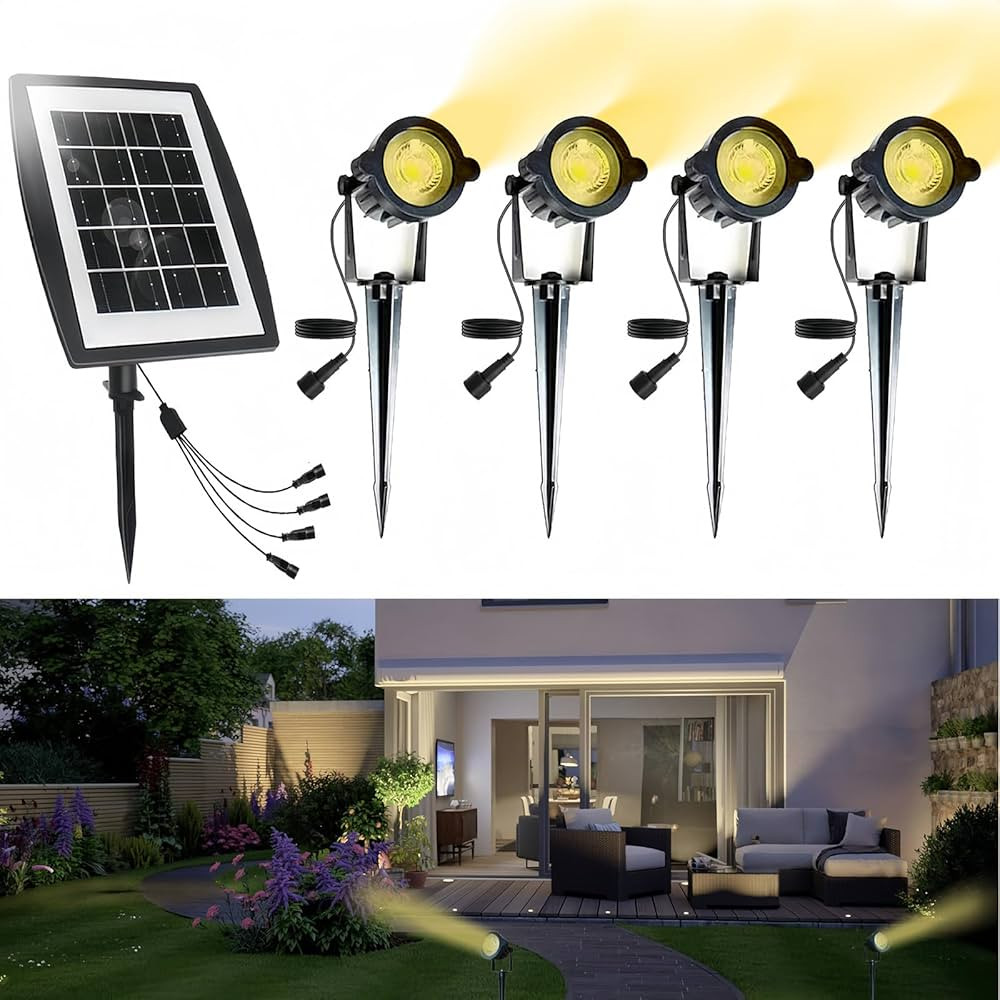 Solar Landscape Spotlights 4Pcs, Low Voltage Outdoor Solar Spot Lights with IP67 Waterproof, 16.5... | Amazon (US)