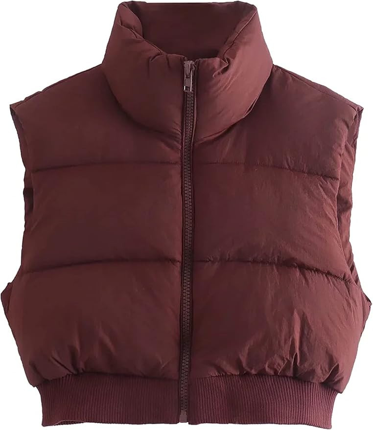 Yidarer Women's Full Zip Up Warm Crop Vest Sleeveless Puffer Vest Lightweight Padded Gilet(#2Burg... | Amazon (US)