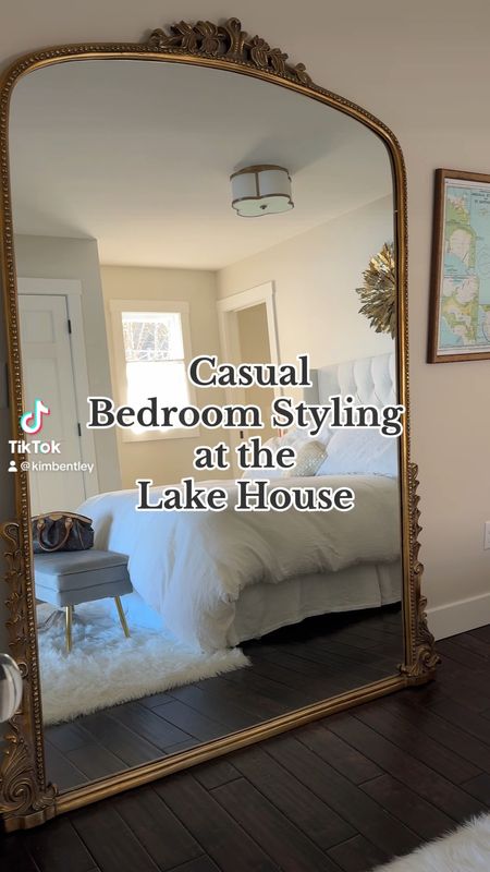 Bedroom Decor at the lake is simple and casual. The large floor mirror expands the space. White bedding with fluffy duvet give a cozy feel. 
kimbentley, home decor bedroom decor, white bedding, whitewash nightstands. Large floor mirror
Anthropologie, Pottery Barn,  Wayfair, CB2

#LTKSpringSale #LTKhome #LTKVideo