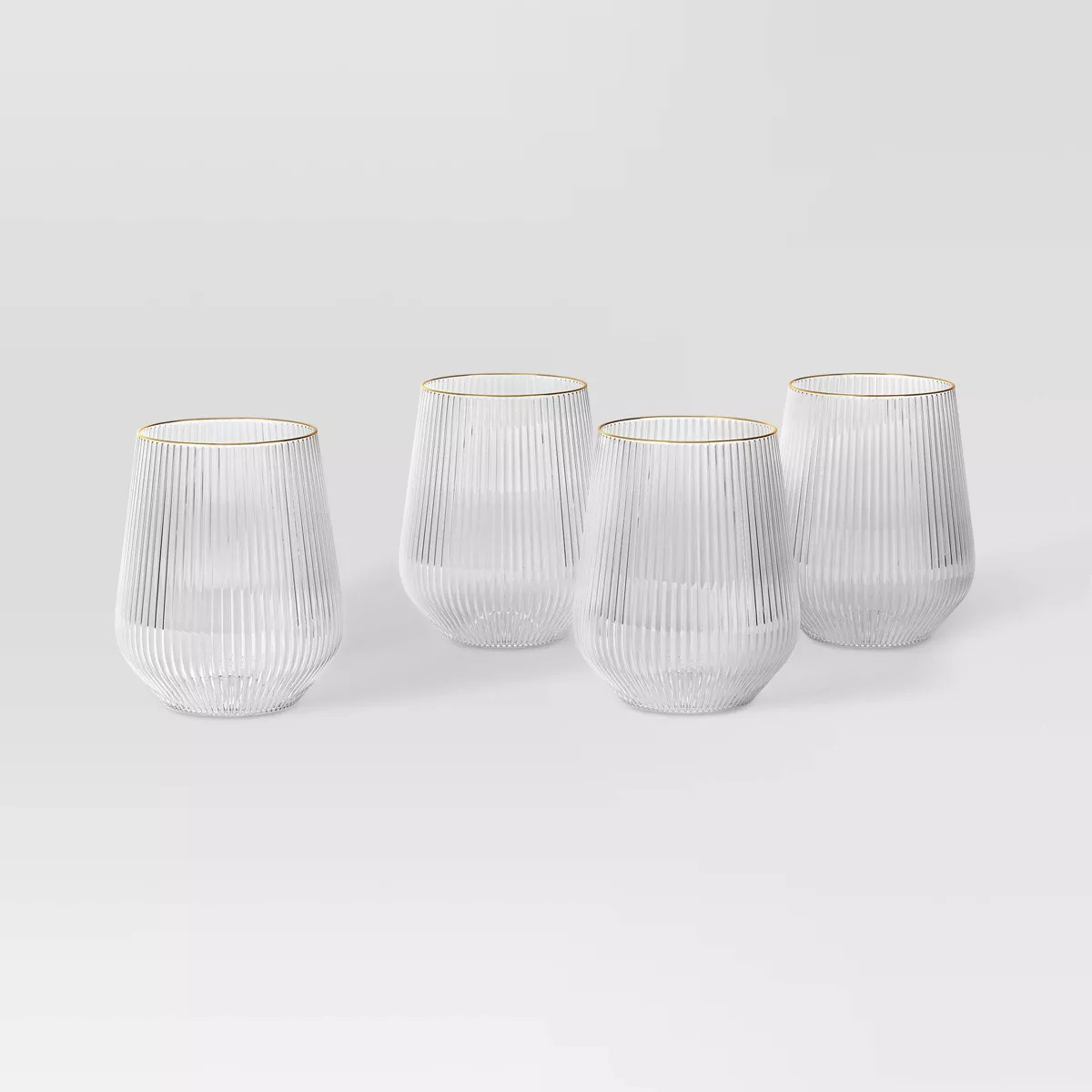 14.8oz 4pk Stemless Ribbed Wine Glass Set Gold - Threshold™ | Target