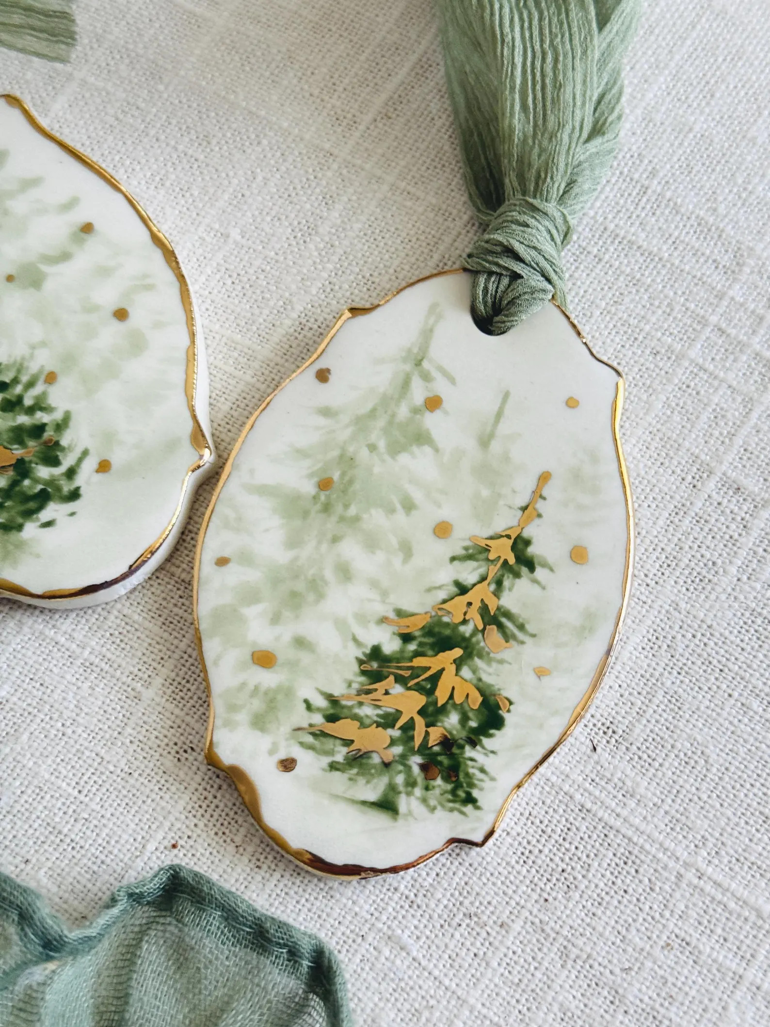 Hand Painted Ceramic Christmas Tree Ornaments | Luster Finish, Set of 2 - Etsy | Etsy (US)