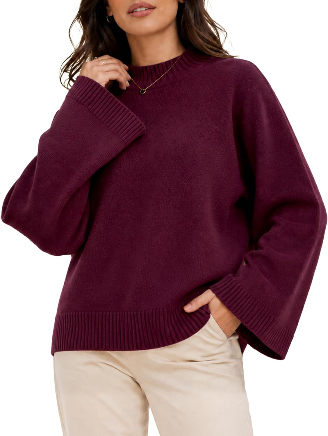 Women's Wide Fit Long Batwing Sleeve Knit Pullover Sweater | Amazon (US)