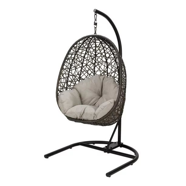 Better Homes & Gardens Lantis Patio Wicker Hanging Egg Chair with Stand - Brown Wicker, Beige Cus... | Walmart (US)