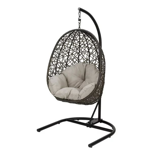 Better Homes & Gardens Resin Wicker Hanging Egg Chair with Cushion and Stand - Beige - Walmart.co... | Walmart (US)