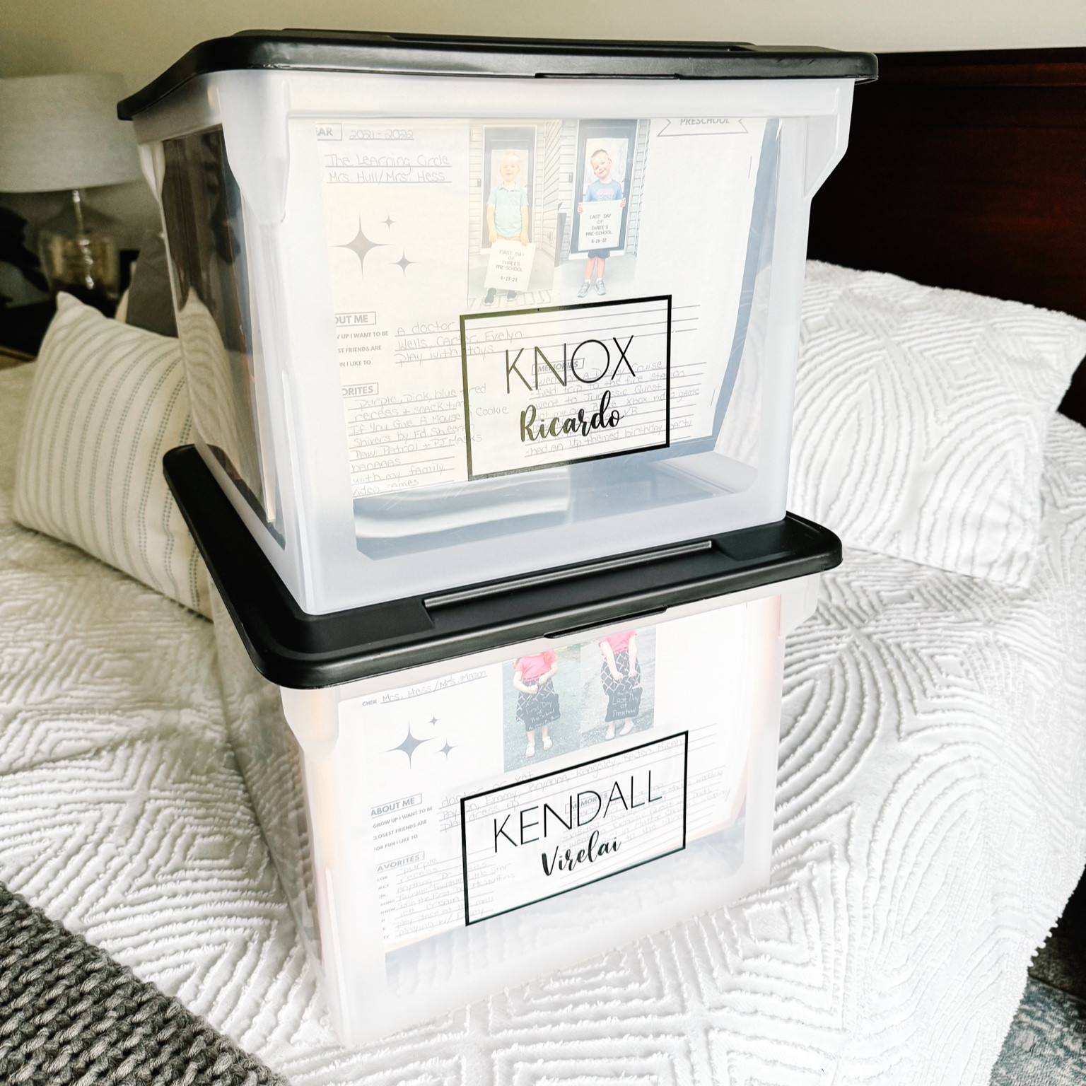 I created these School Memories Keepsake Boxes using hanging file folder boxes. This is a great way to organize favorite artwork from each school year plus report cards, awards and other fun items. I have a different file folder for each school year. I also created a memories page to put on the outside of each folder to record my children’s favorite things and fun memories. 

#LTKhome