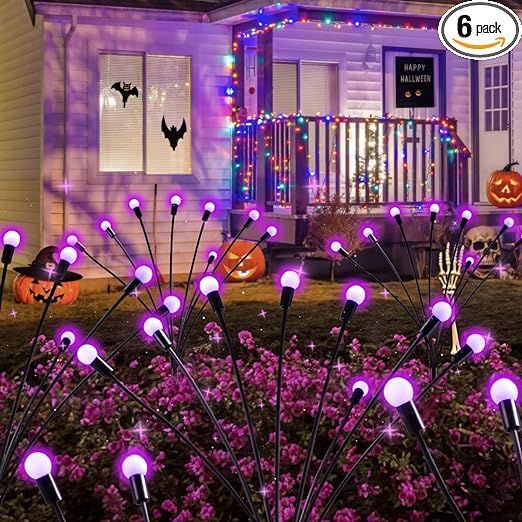 Outdoor Halloween Decorations, 6Pack Firefly Halloween Solar Lights for Halloween Decor, 8LED Pur... | Amazon (US)
