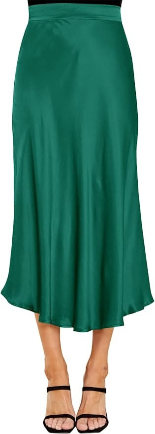 Imily Bela Womens Satin High Waist Midi Skirt Silk Elegant Party Ruffle Flared Long Skirts | Amazon (US)