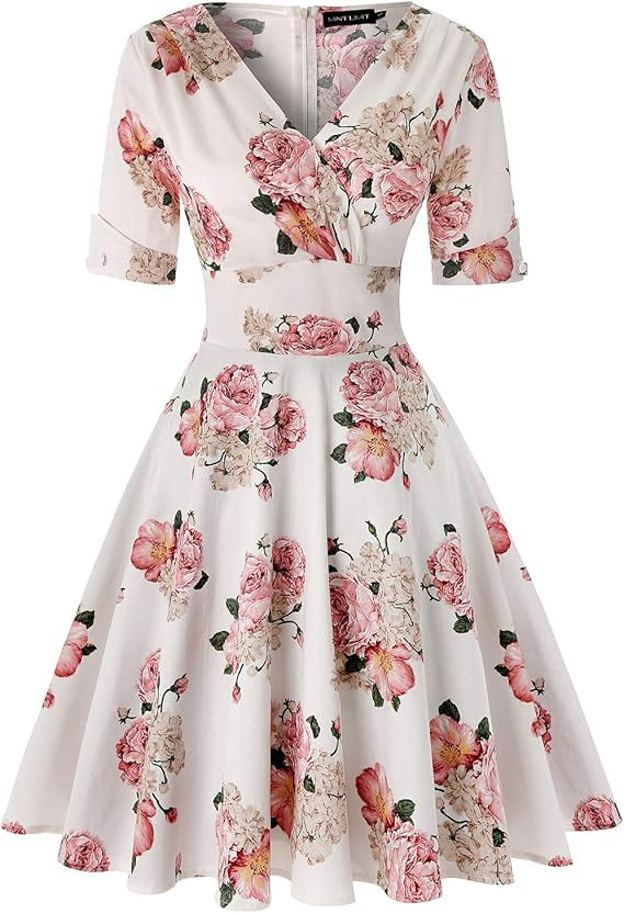 MINTLIMIT Women's 1950s Vintage Wrap V Neck Half Sleeve Retro Cocktail Swing Dress Plain A-line D... | Amazon (US)