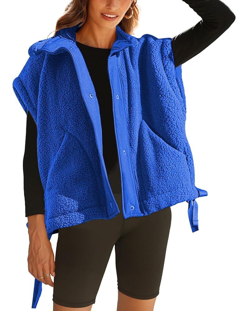 OPCAKM Women's Fuzzy Fleece Vest Oversized Sleeveless Sherpa Jacket Warm Button Down Gilet Outerw... | Amazon (US)