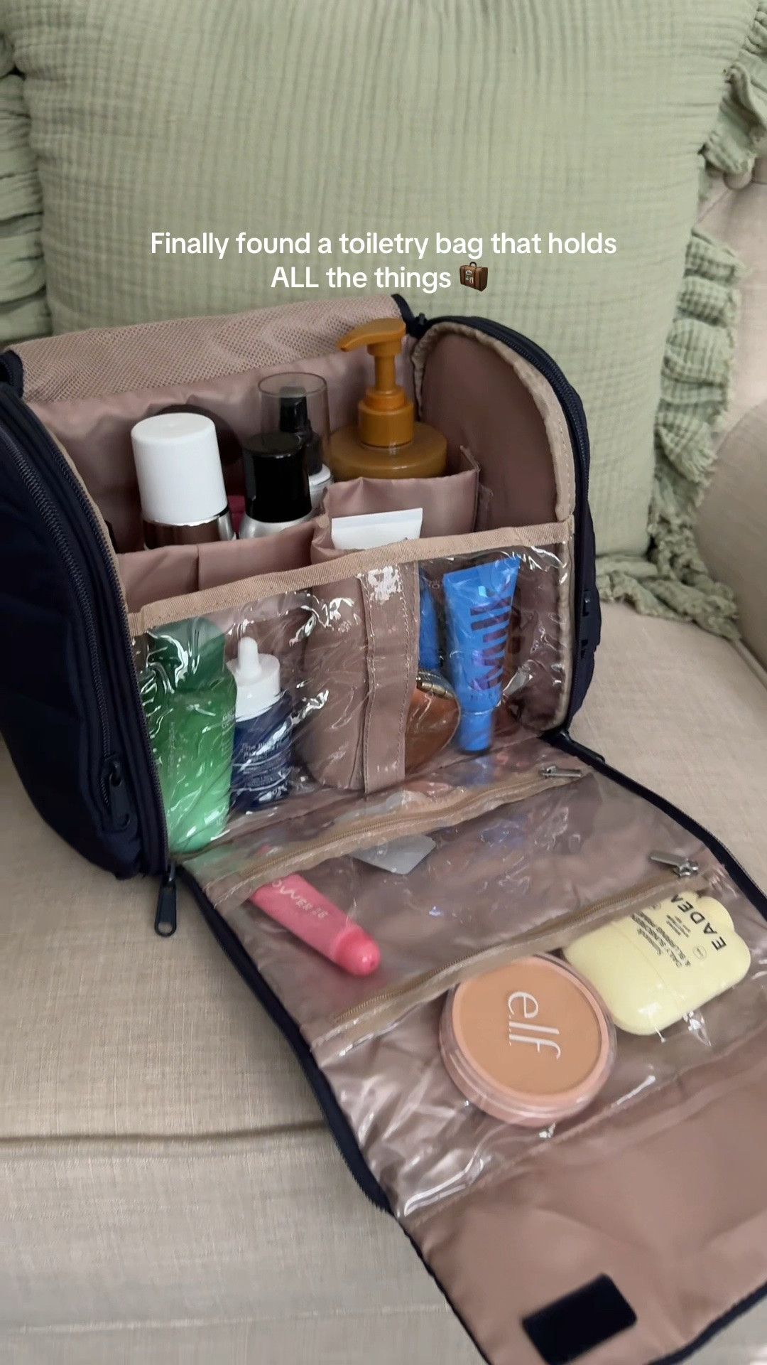 A travel toiletry bag that holds everything I need, including full-size products and lots of separate compartments ￼

#LTKHome #LTKTravel