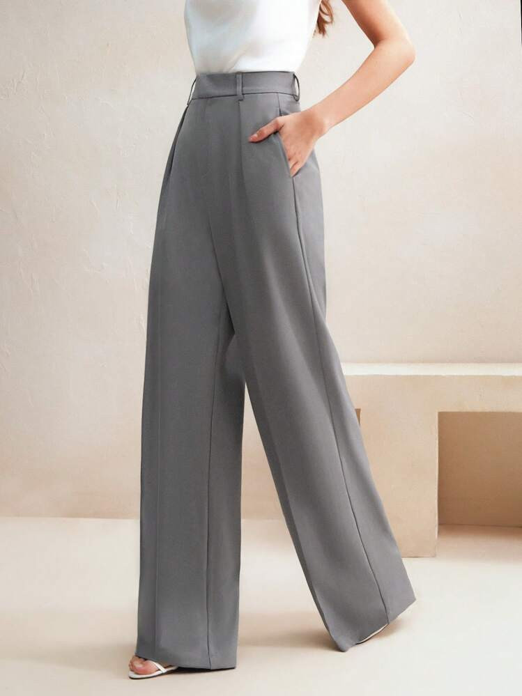 Anewsta Calça De Cintura Alta Elegante Reta, Conjunto Moderno Feminino Para Ano Novo | SHEIN