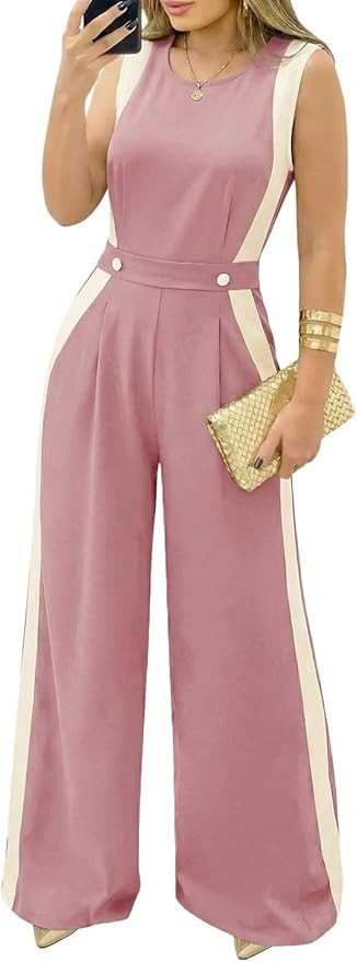 Pink Queen Jumpsuits for Women Dressy Colorblock Sleeveless Wide Leg Rompers Summer Party Elegant... | Amazon (US)