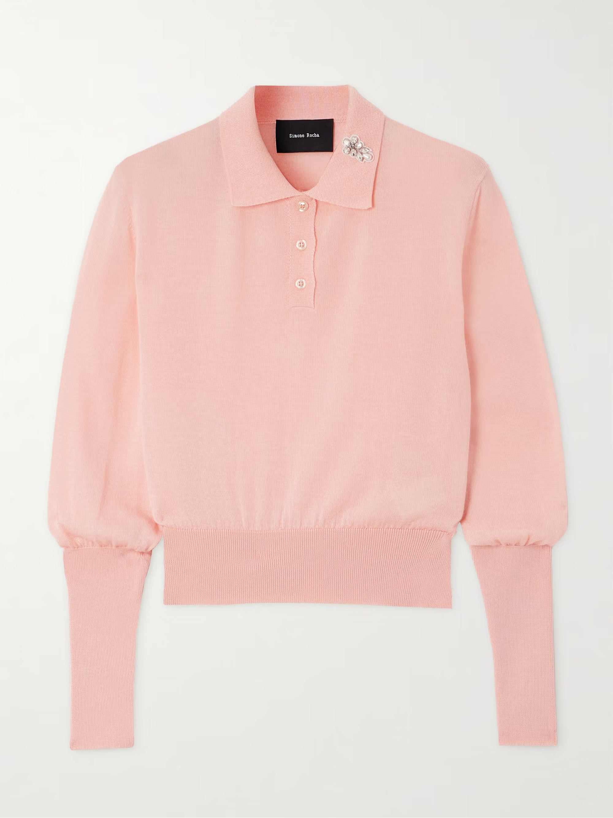 Embellished merino wool and silk-blend polo sweater | NET-A-PORTER (US)