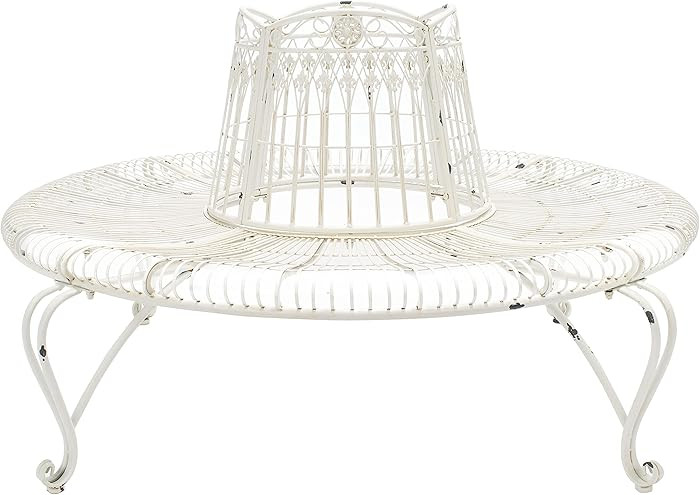 SAFAVIEH Outdoor - Ally Iron Tree Bench - Antique White Iron Metal - Curved Scrollwork Garden Des... | Amazon (US)
