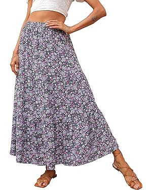 KIRUNDO Women's 2025 Spring Summer High Waist Boho Floral Maxi Skirt Casual Flowy Swing Pleated A... | Amazon (US)
