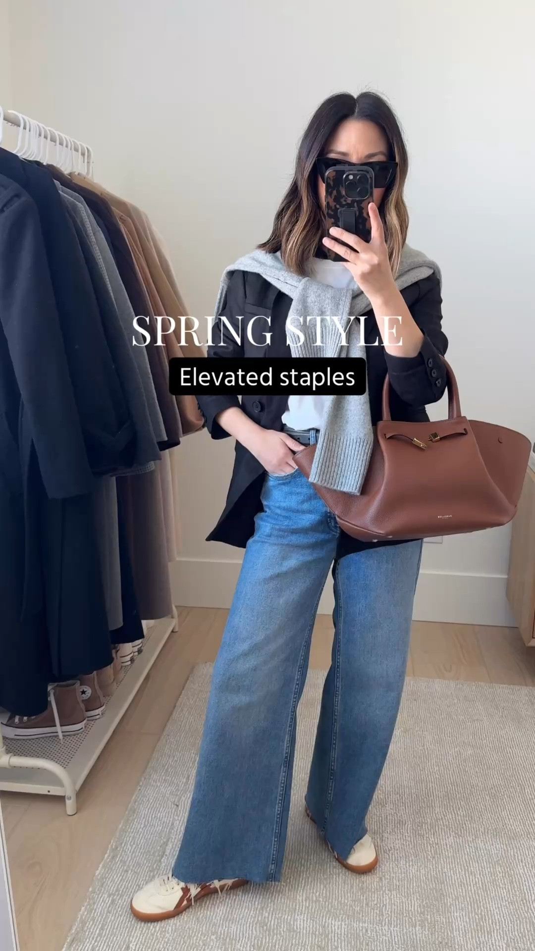Polished spring outfit idea. 

Everlane box cut tee medium
J.Crew blazer petite 4
Everlane jeans 25. cut hems. Run tts
Onitsuka Tiger sneakers 4 mens
Everlane boxy cashmere sweater xs
DeMellier bag
YSL Sunglasses

Spring outfits 2026, petite style, spring style 

#LTKPetite #LTKootd #LTKSeasonal