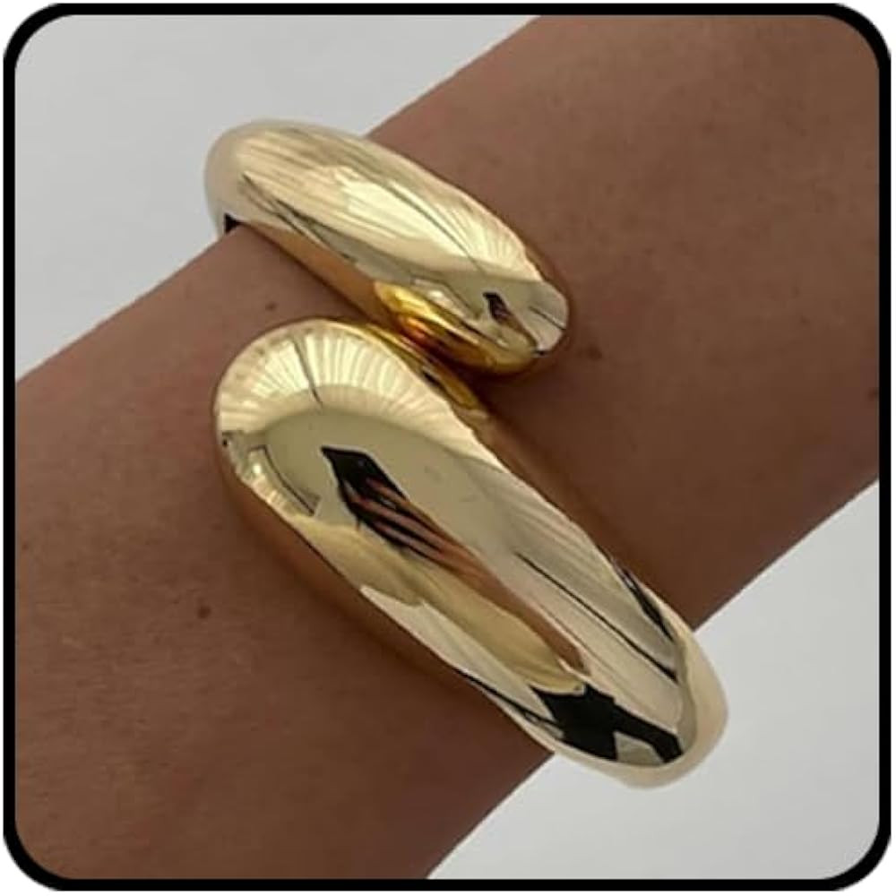 Chunky Gold Bangle Bracelet for Women,Thick Gold Plated Cuff Bangles,Hinged Arm Cuff Jewelry for ... | Amazon (US)