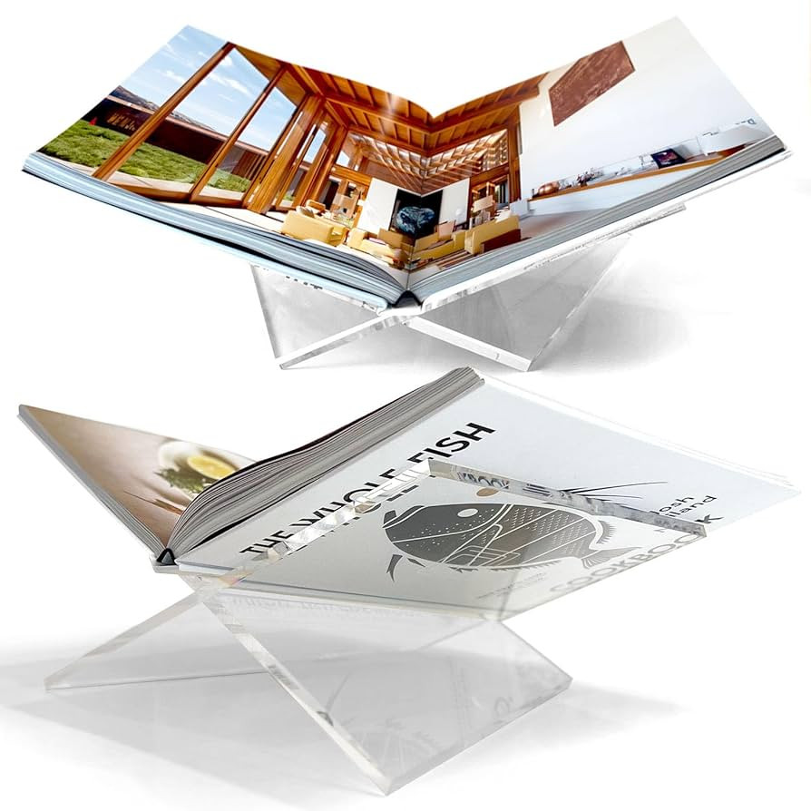 Large Clear Acrylic Book Stand, 12.5" x 9.5" x 5.5”, Acrylic Book Holder, Open Bookstand for Di... | Amazon (US)