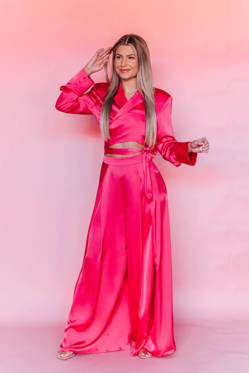 Just Some Glam Fuchsia Satin Wide Leg Pants | Apricot Lane Boutique