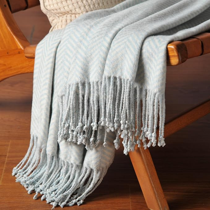 CUDDLE DREAMS Silk Throw Blanket with Hand-Knotted Fringe, Natural, Soft & Breathable (Herringbon... | Amazon (US)