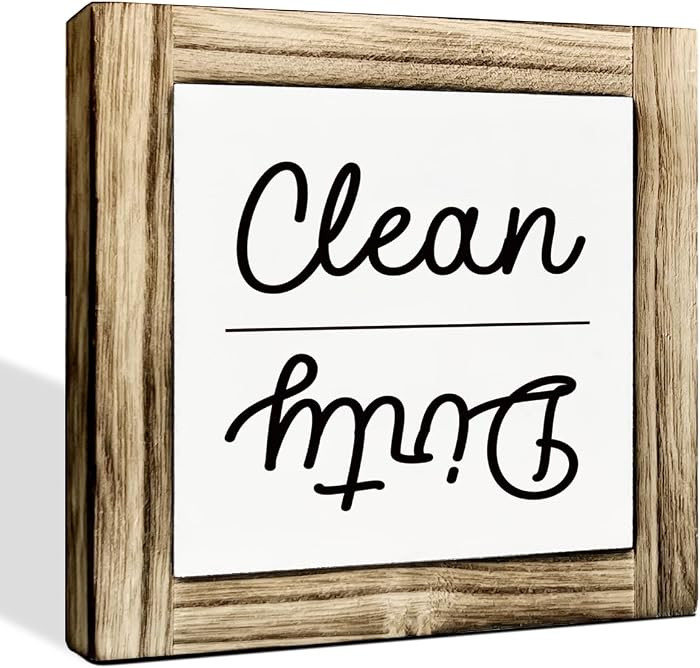 Farmhouse Clean/Dirty Box Sign - Wooden Desk Decor, New Home Kitchen Decor | Amazon (US)