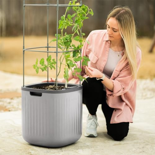 Vego garden Planters for Outdoor & Indoor Plants, Large Plant Pots with Self Watering, 15" Tall Large Plant Pots with Trellis for Flowers Plants Decor, Fog Gray | Amazon (US)
