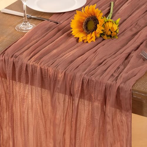 DeZerlor Dusty Rose Cheesecloth Table Runner Summer Sheer Cheese Cloth Table Runner Boho Gauze 120 Inches Summer Table Decorations for Wedding Bridal Baby Shower Birthday | Amazon (US)