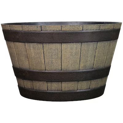 Style Selections  Large (25-65-Quart) 19.3-in W x 12.13-in H Whiskey Barrel Brown Resin Planter ... | Lowe's