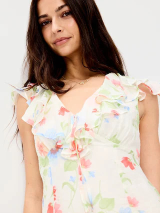 Ruffle-Sleeve Fit & Flare Midi Dress | Old Navy (US)