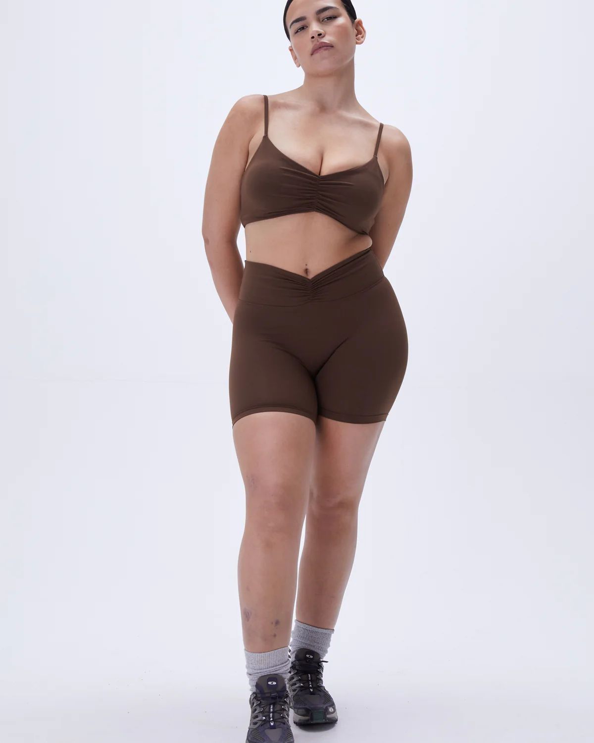 Ultimate Ruched Crop Shorts - Chocolate Brown | Adanola UK