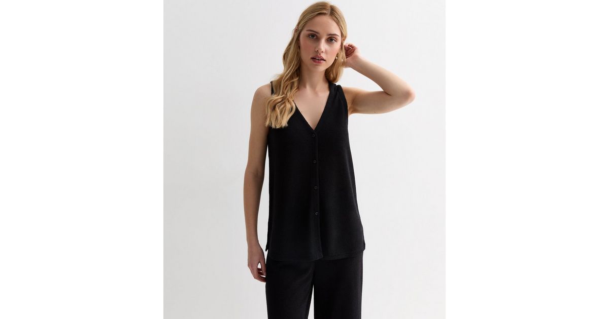 Black Textured Fine Knit Button Front Vest | New Look | New Look (UK)