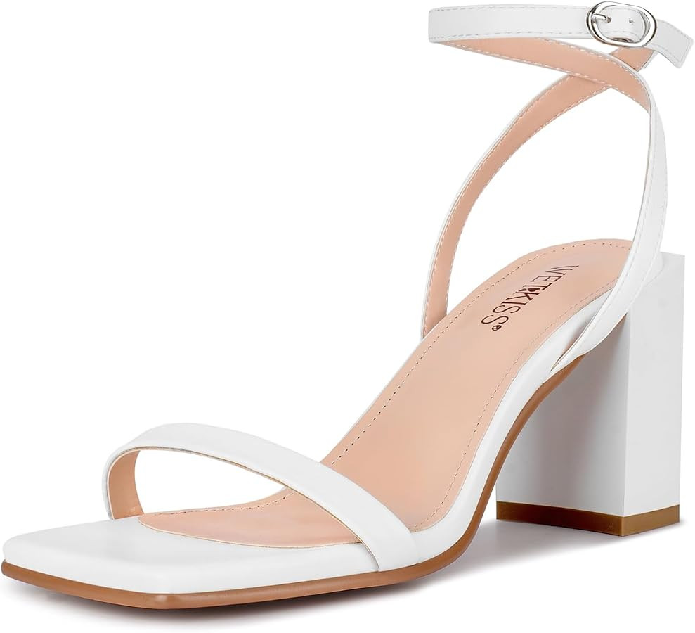 wetkiss Chunky Heels for Women Block Heeled Sandals with Square Open Toe and Adjustable Ankle Str... | Amazon (US)