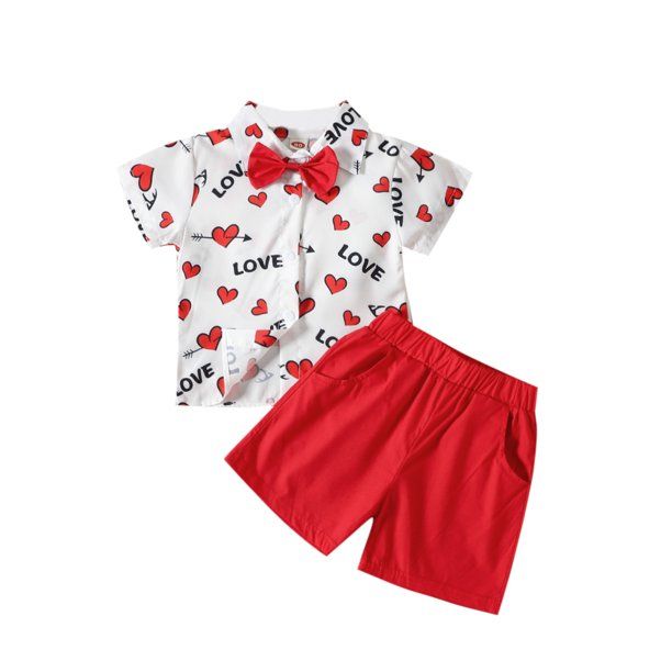 Ma&Baby Baby Boy Valentine's Day Outfit Set,Heart Print Short Sleeve Lapel Shirt Tops Gentleman S... | Walmart (US)