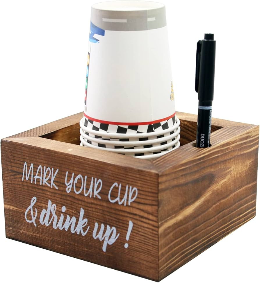 Cup Holder Mark Your Cup and Drink Up Wood Bathroom Cup Dispenser Decor,Housewarming Party Cup Ho... | Amazon (US)