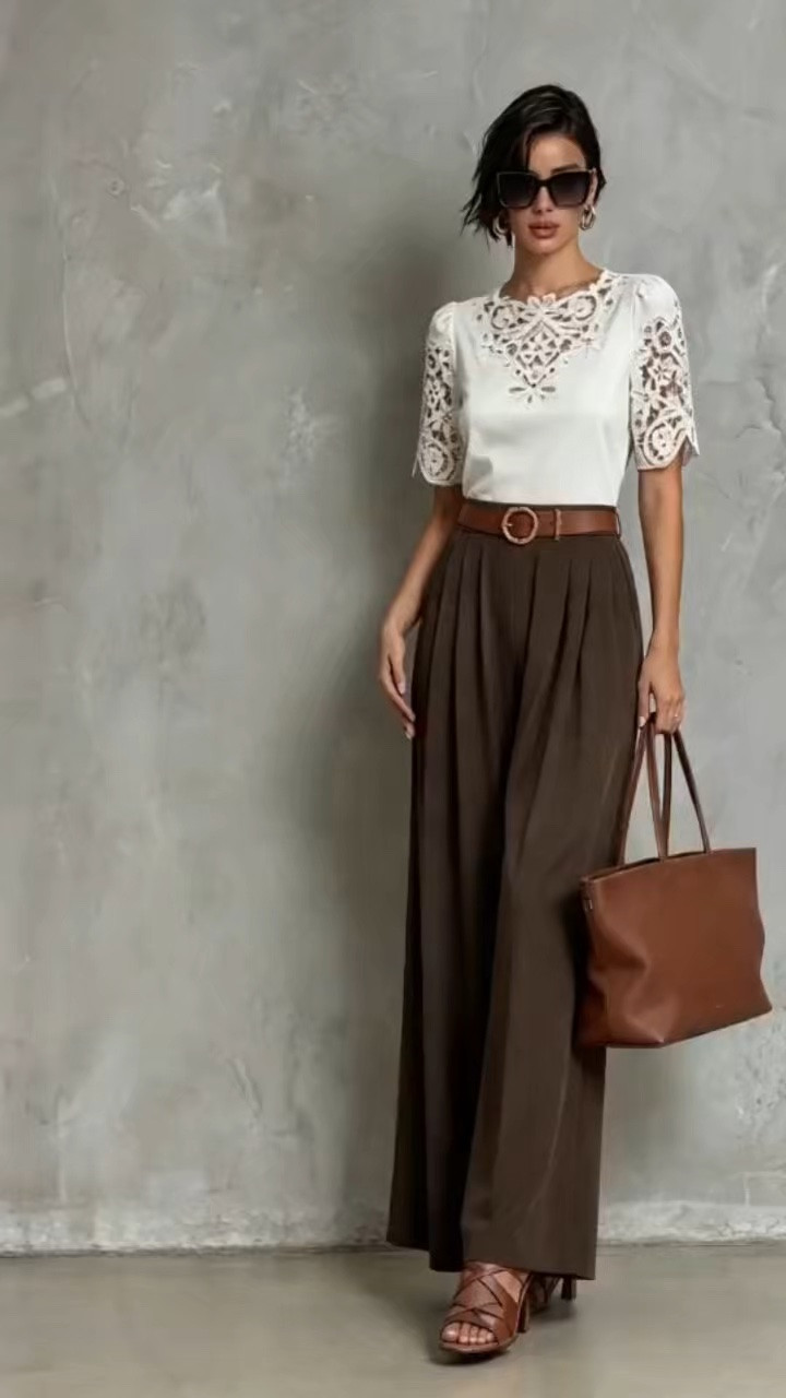 Elegant Chocolate Brown Wide Leg Pants Brunch Look

#LTKootd #LTKOver40 #LTKWorkwear