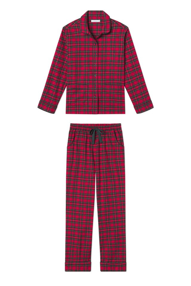 Men's Flannel Piped Pants Set in Red Tartan | LAKE Pajamas
