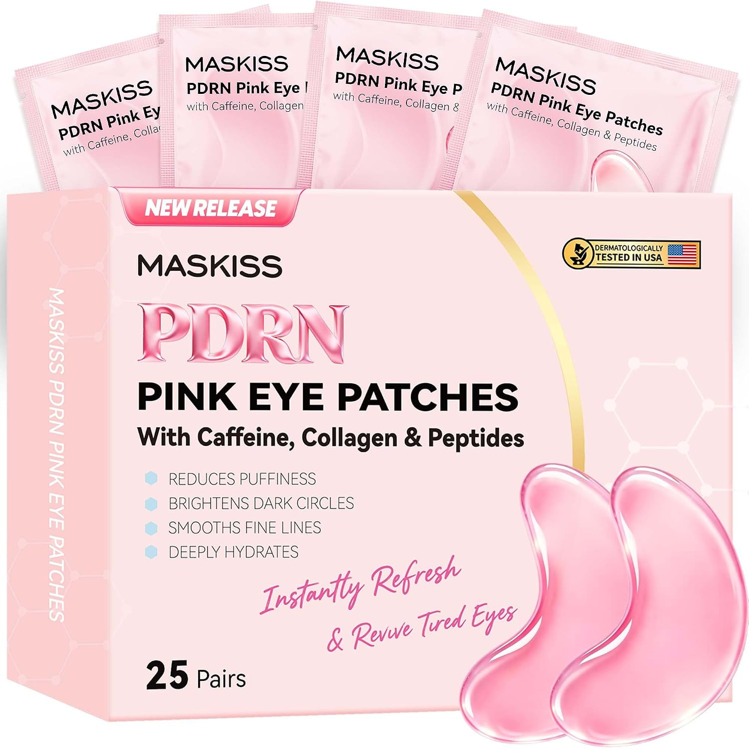 Maskiss PDRN Under Eye Patches (25 Pairs), Pink Eye Gel Pads with Caffeine Collagen Peptides, Eye Masks for Dark Circles Puffiness Fine Lines, Hydrating Soothing Self Care Gifts for Women | Amazon (US)