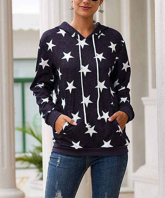 Maison Mascallier Women's Sweatshirts and Hoodies Black - Black Stars Hoodie - Women | Zulily