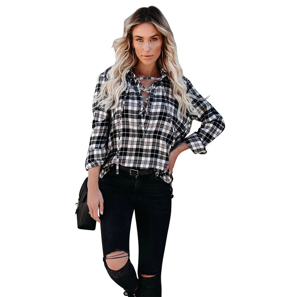 Uhndy Womens Plaid Shaket Tops Lapel Half-Open Placket Wide Loose Fit Trendy Casual Blouses - Wal... | Walmart (US)