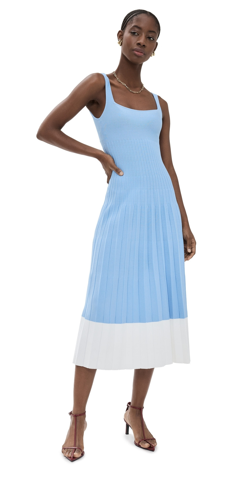STAUD Ellison Dress Clear Blue/White L | Shopbop