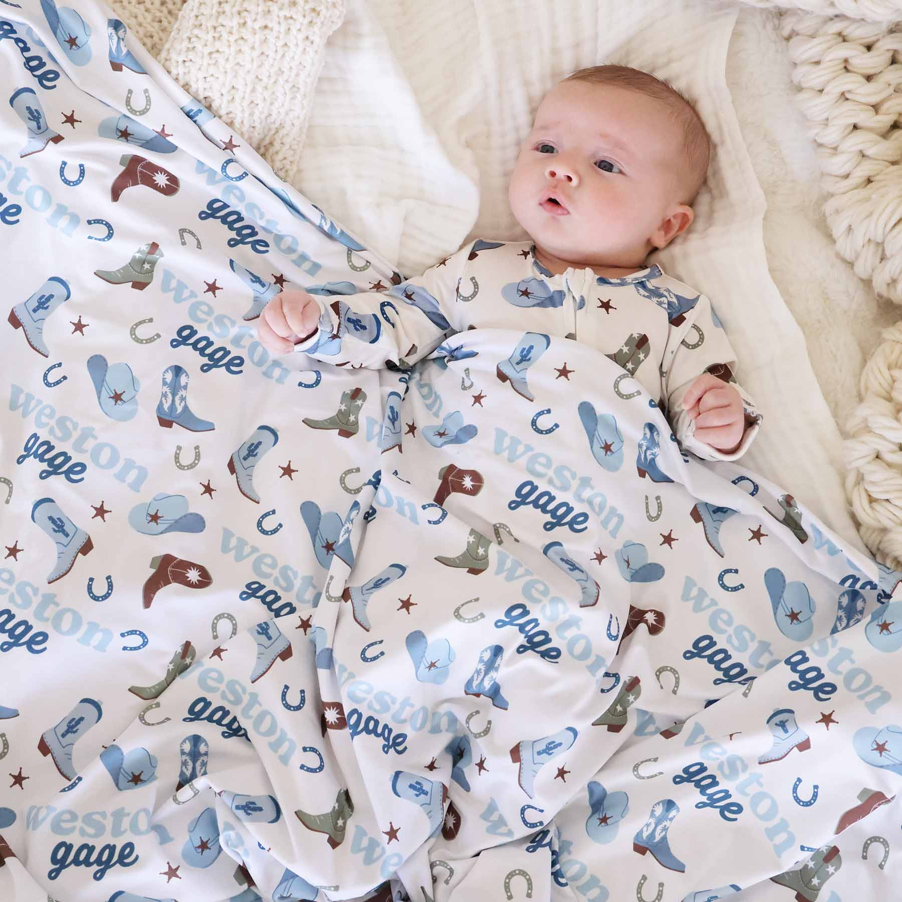 Boot Scootin' Personalized Swaddle Blanket | Caden Lane