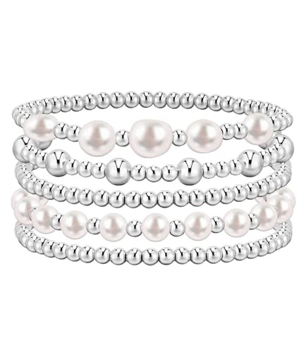 adoyi Gold Bracelets for Women Beaded Bracelet 14K Gold Plated Bracelet Stack Strand Stretch Bead... | Amazon (US)