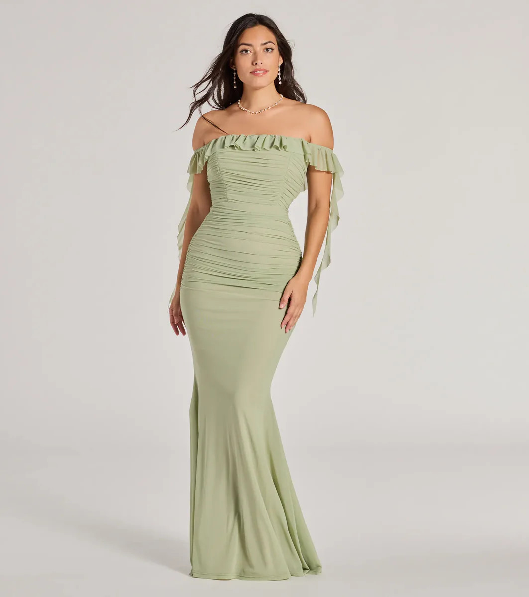 Deyna Formal Mesh Off-The-Shoulder Long Dress | Windsor Stores