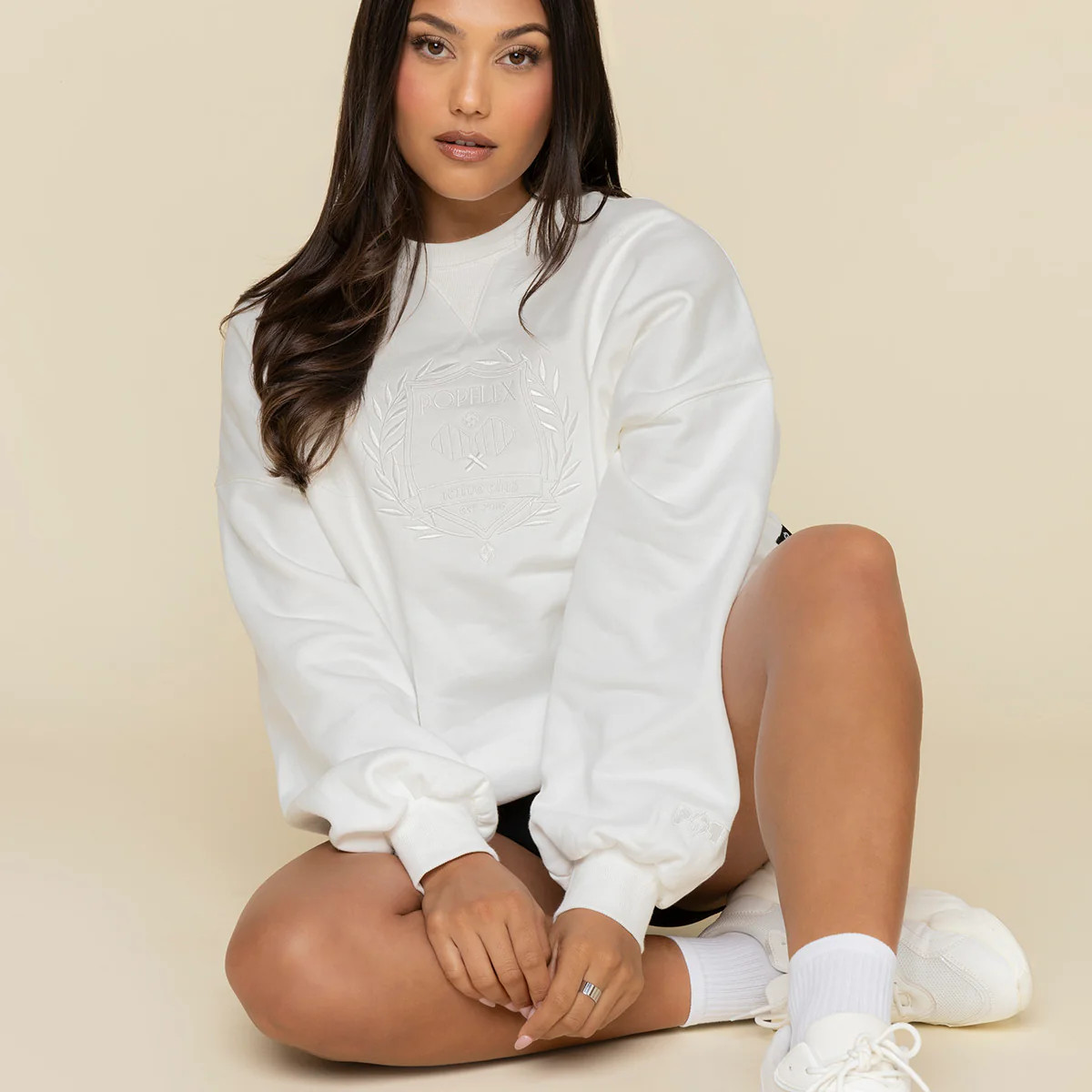 POPFLEX® Active Club Cloud Crewneck Sweater - White | POPFLEX