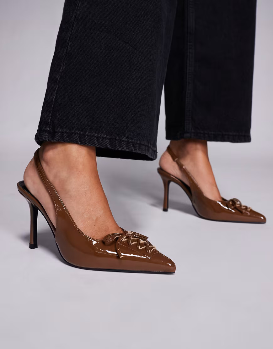 Public Desire Penelope slingback heels with laces in brown | ASOS (Global)