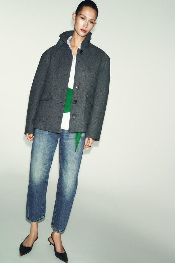 CROPPED WOOL COAT WITH HIGH NECK | Zara UK