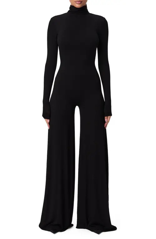 Naked Wardrobe Sculpt Turtleneck Wide Leg Jumpsuit in Black at Nordstrom, Size Small | Nordstrom