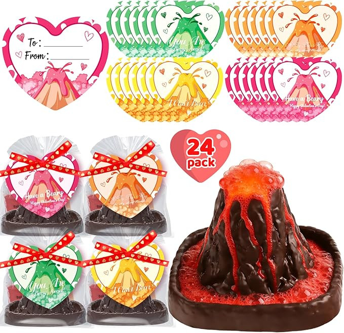 Valentines Day Large Volcano Science Kit - 24 Pack Valentines Day Gift Cards for Kids, Volcano Er... | Amazon (US)